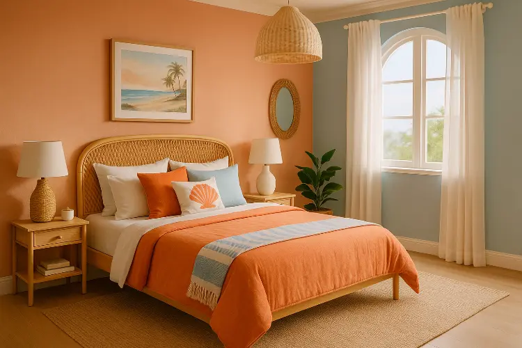 Kamar Coastal dengan Sentuhan Orange Sunset