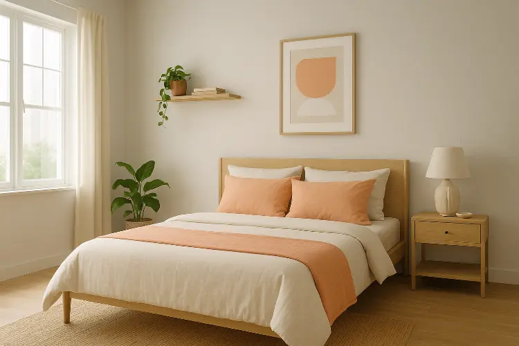 Kamar Minimalis dengan Sentuhan Orange Pastel